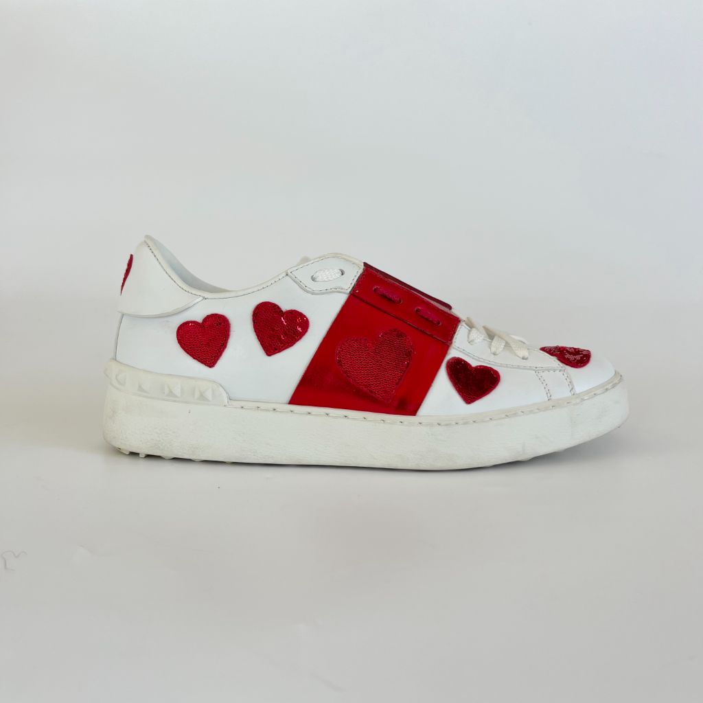 Valentino Garavani white leather sequin heart sneakers, 37.5