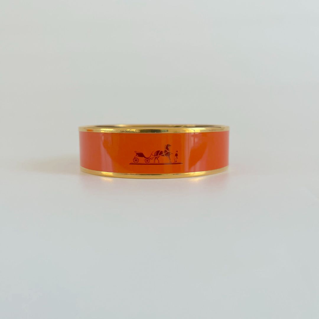 Hermès Orange Casaque Enamel Calèche Wide Bangle Bracelet