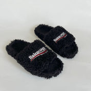 Balenciaga Furry logo-embroidered faux shearling slides, 39