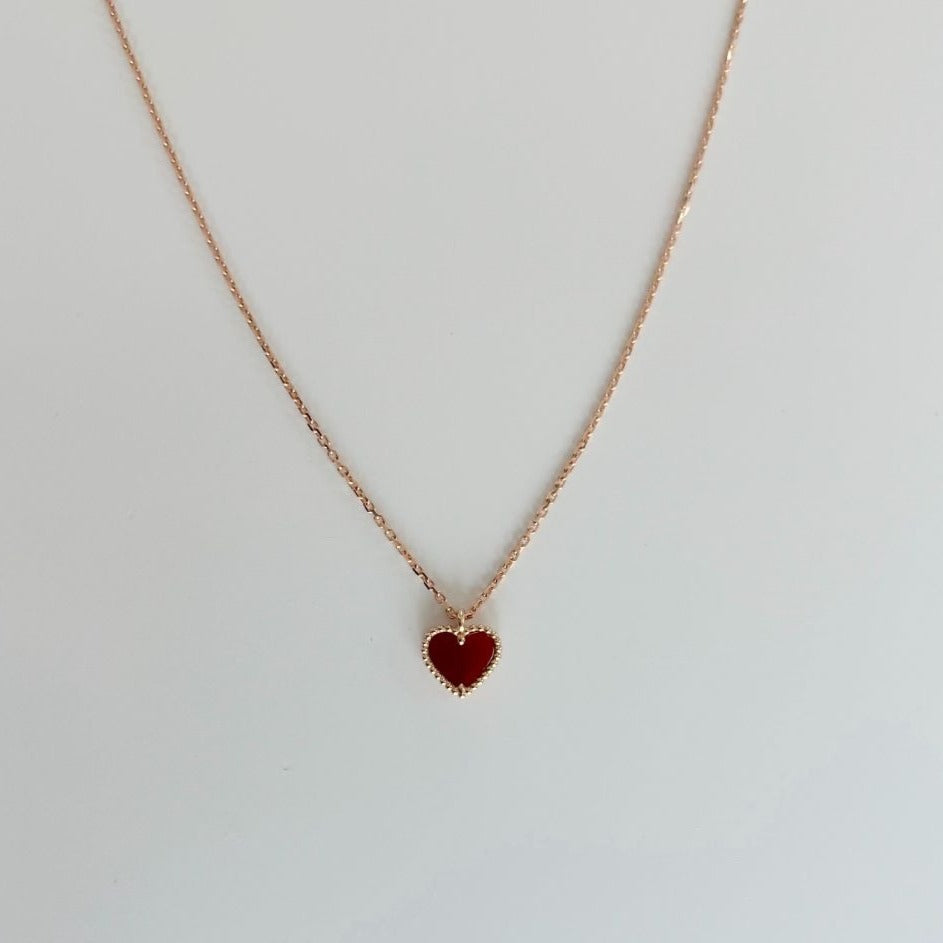 Van Cleef & Arpels Sweet Alhambra Heart Carnelian Rose Gold Pendant Necklace