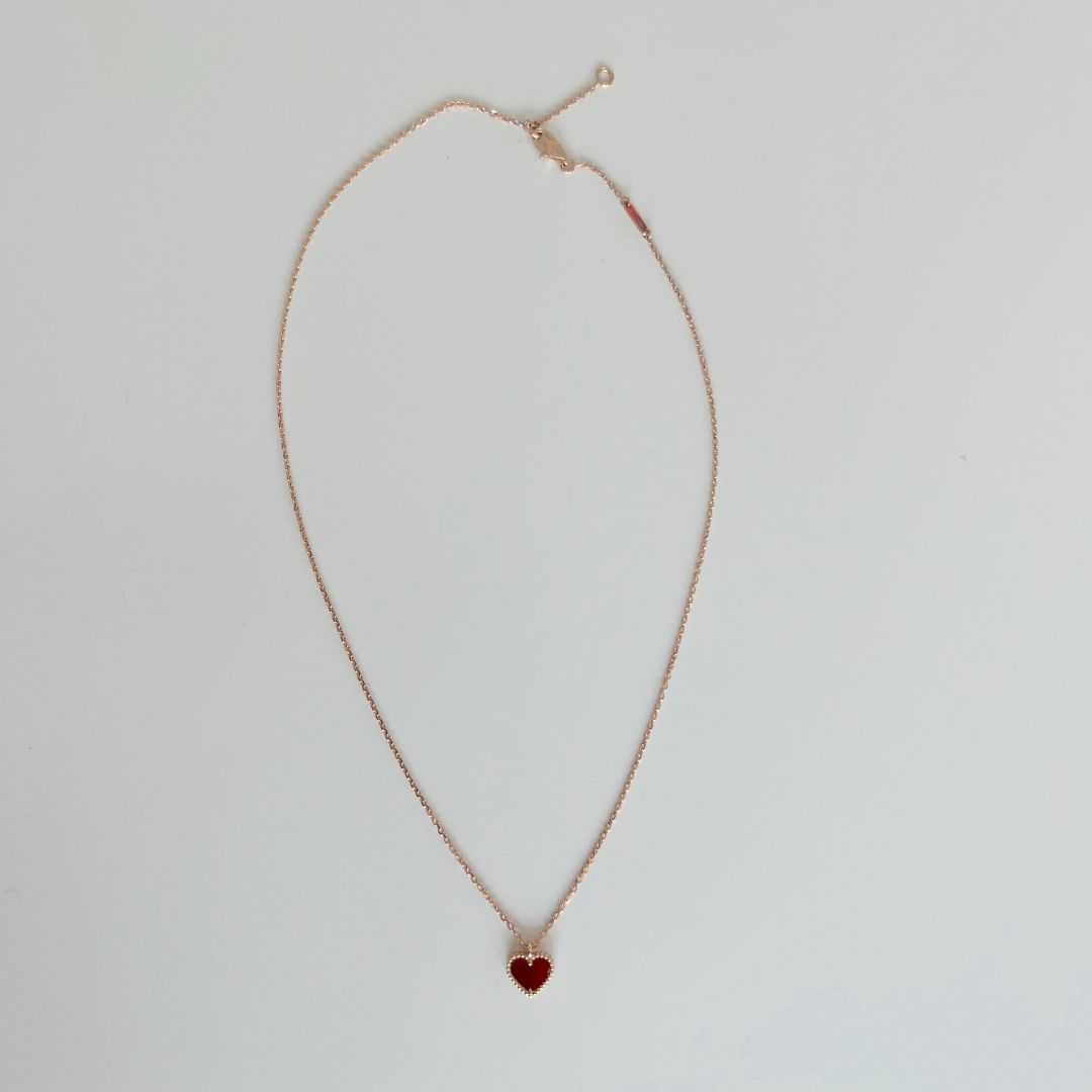 Van Cleef & Arpels Sweet Alhambra Heart Carnelian Rose Gold Pendant Necklace