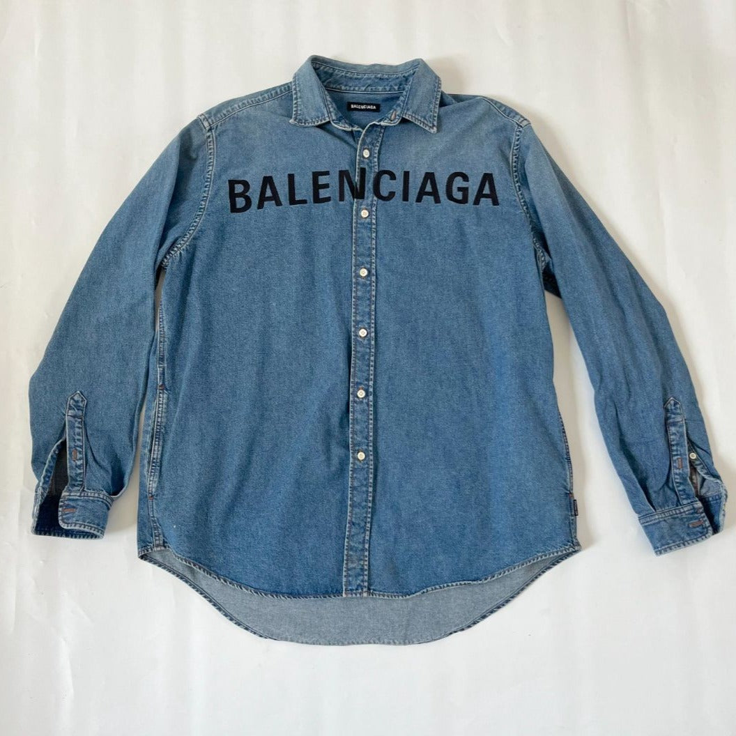 Balenciaga Denim Oversized Shirt with embroidered logo