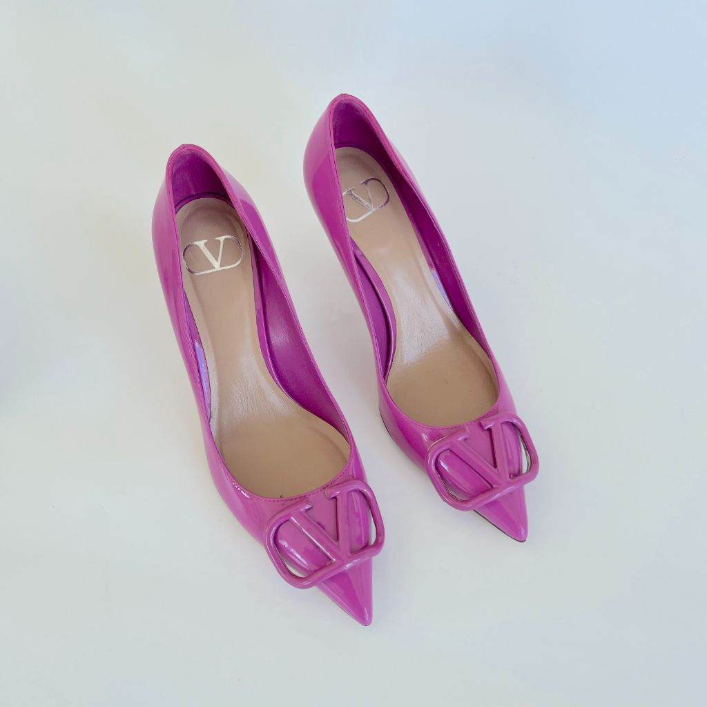 Valentino fuchsia leather V logo low heel, 37