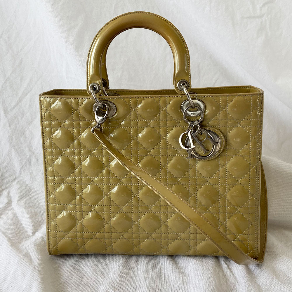 Dior Lady Dior Large Beige Patent Leather Bag - BOPF