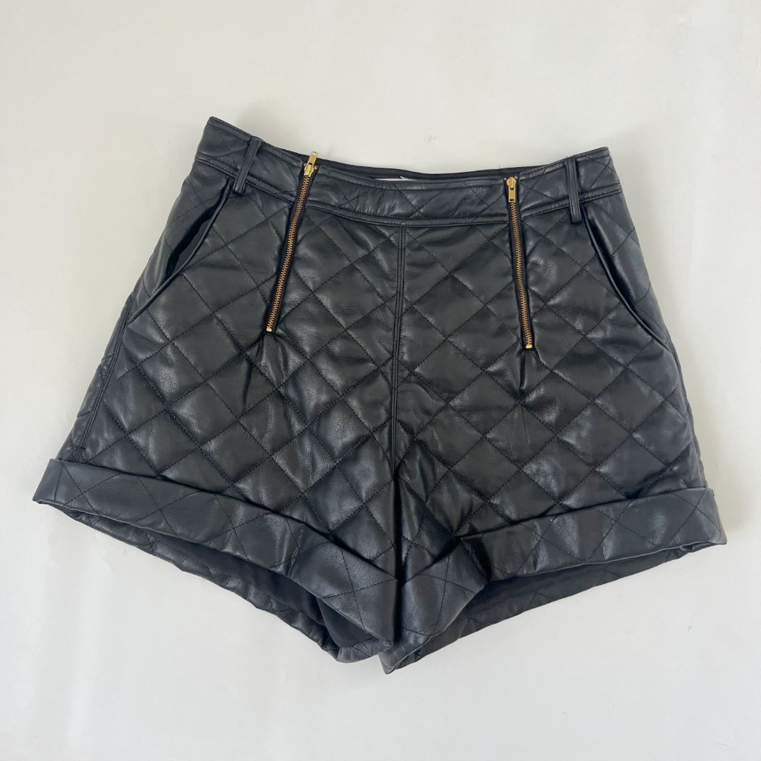 Self Portrait Faux Leather Quilted Shorts