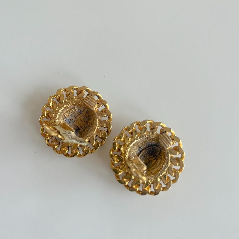 Chanel 1990s vintage clip on gold chain trim earrings