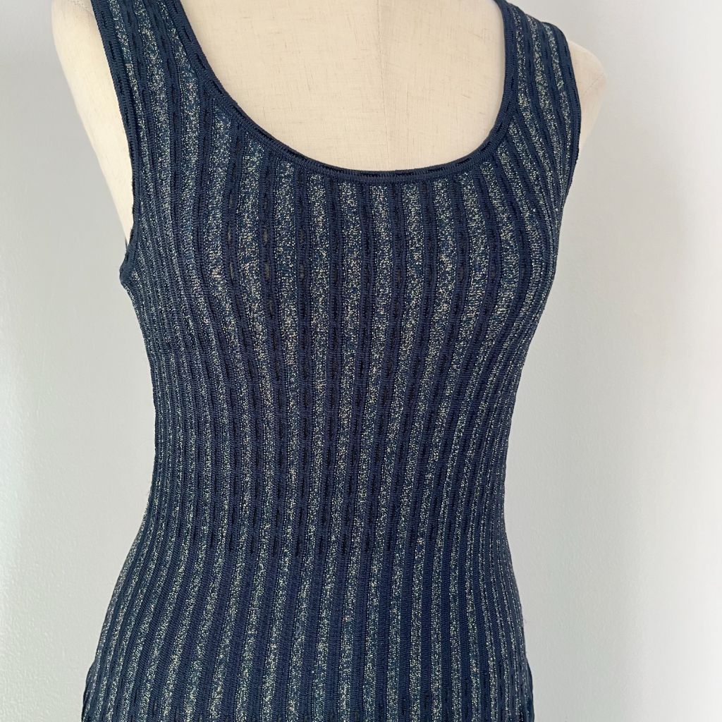 M Missoni knitted sleeveless pleated navy/gold glittery midi dress - BOPF | Business of Preloved Fashion M Missoni knitted sleeveless pleated navy/gold glittery midi dress - BOPF | Business of Preloved Fashion