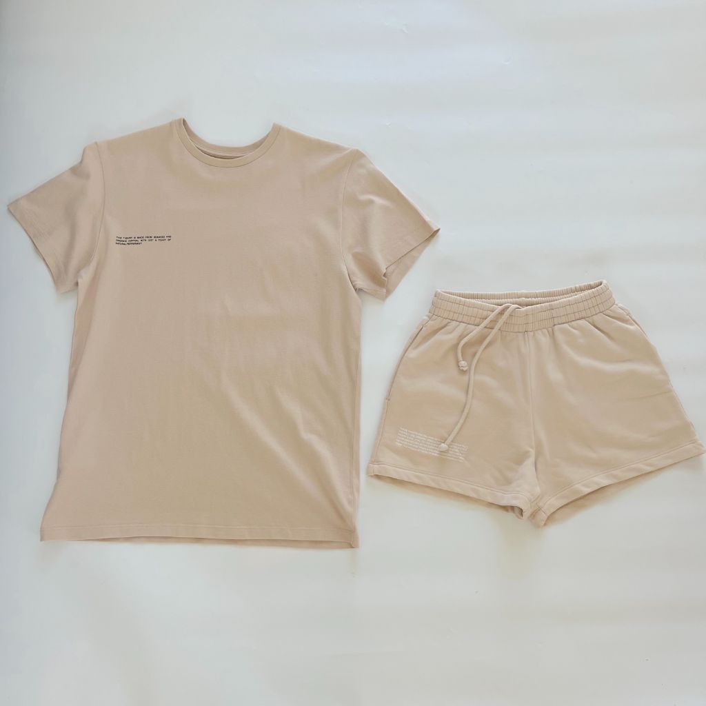 PANGAIA Organic Cotton T-Shirt Core and Shorts in Sand