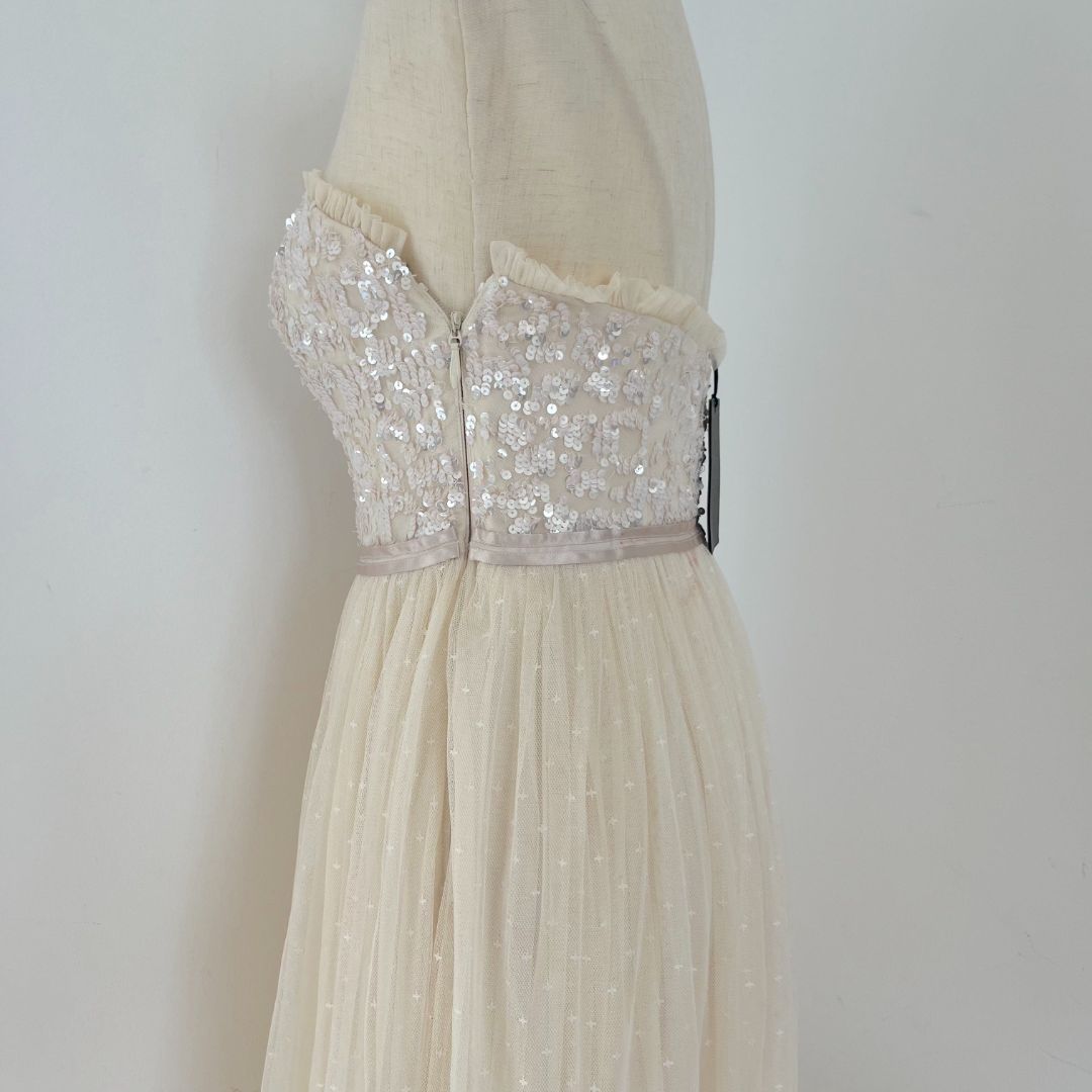 Needle & Thread Beige Tulle Sequin Embellished Tube Gown