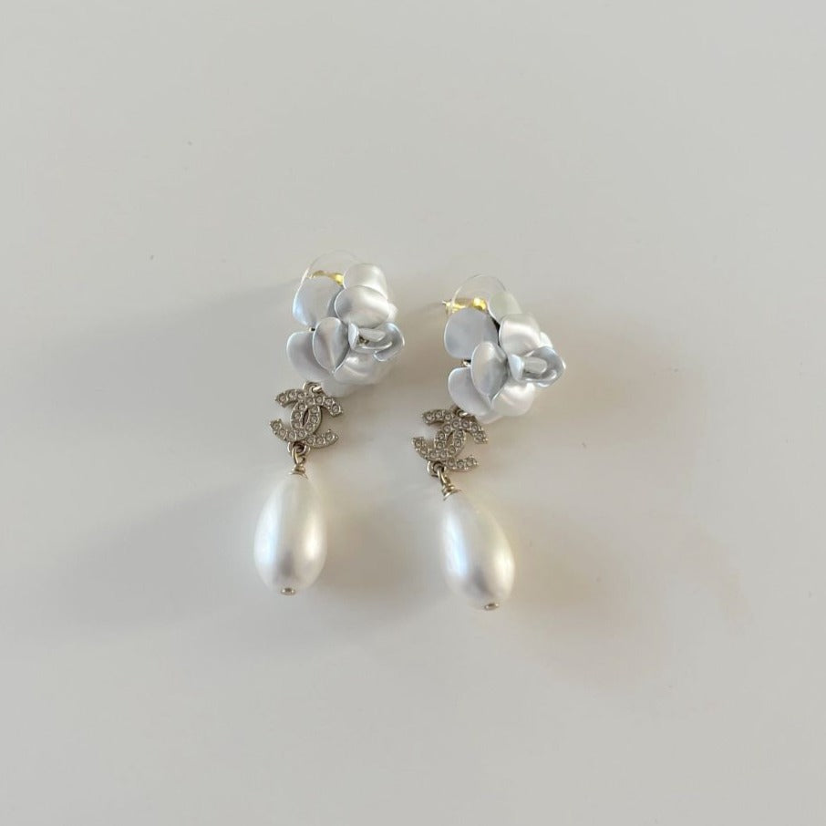 Chanel Camellia Faux Drop Earrings