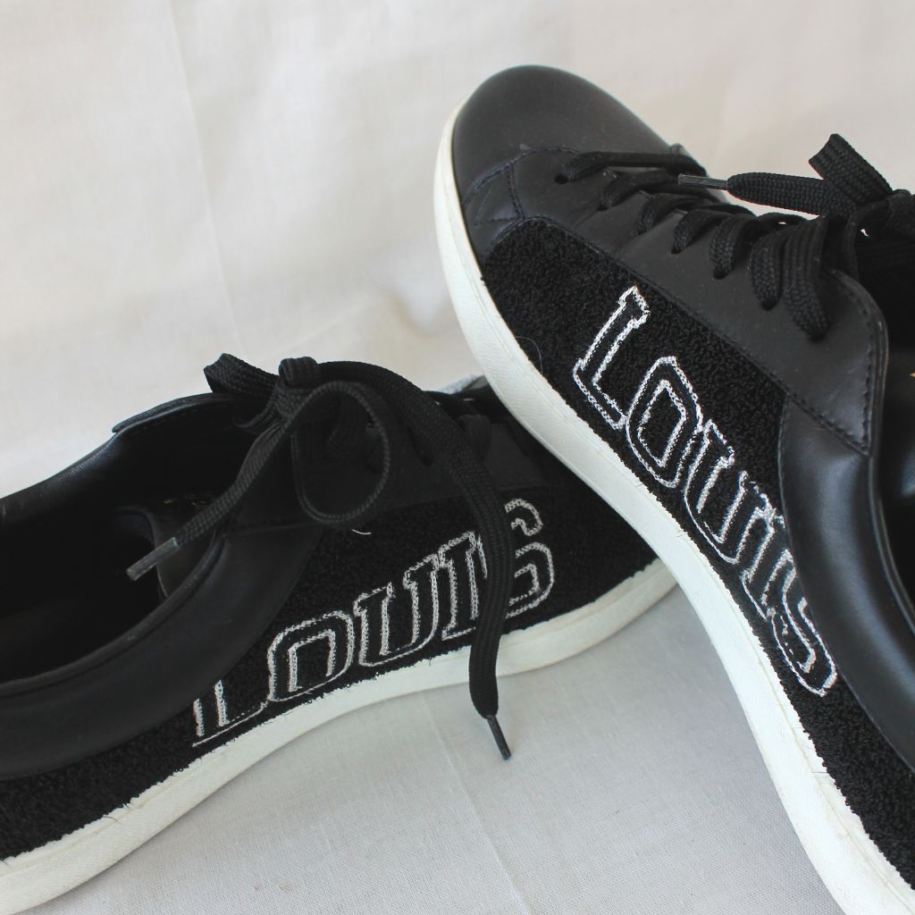 Louis Vuitton Black Leather and Black/Grey Terry Fabric Luxembourg Sneakers, EU44