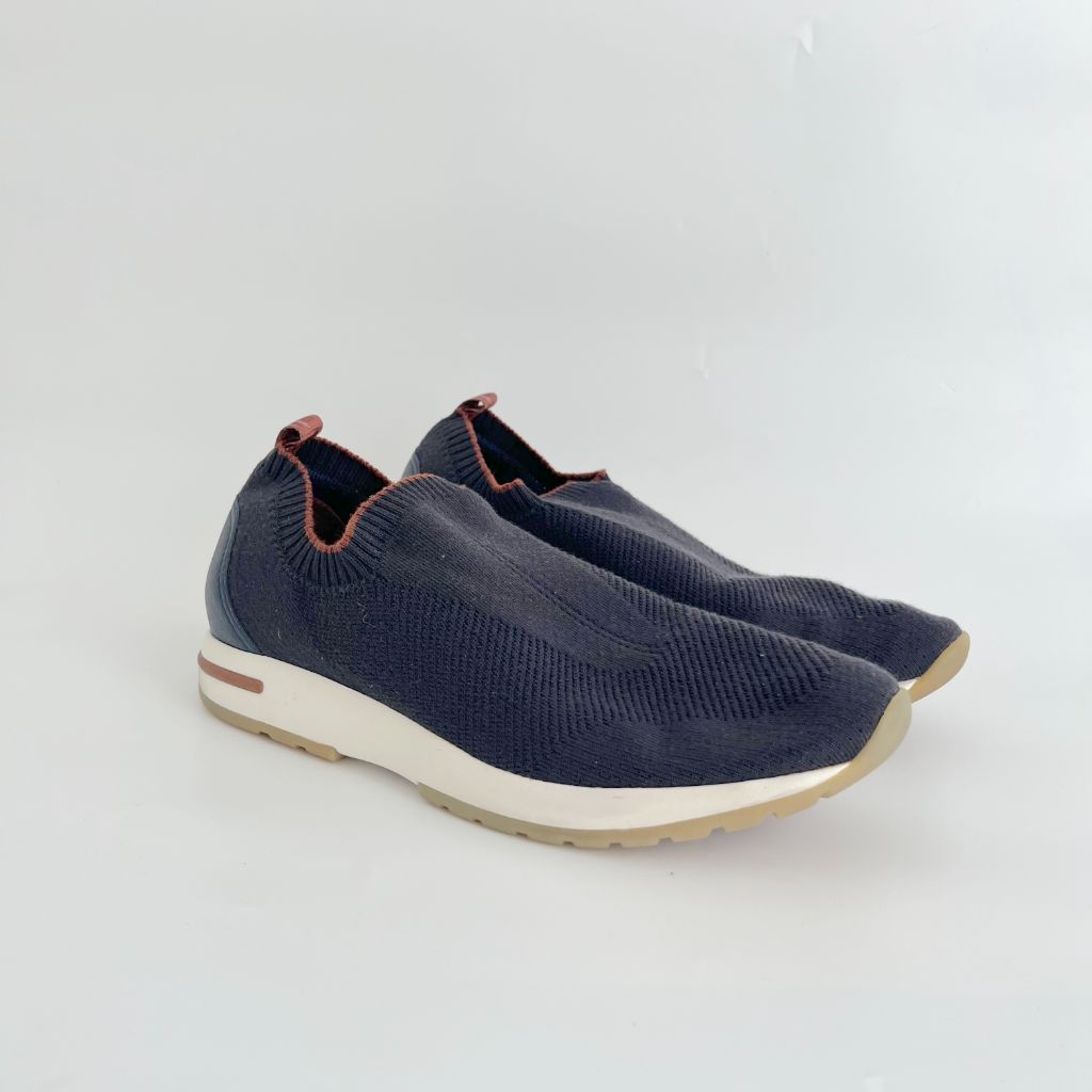 Loro Piana Knit Sneakers in Dark Blue Virgin Wool Sneakers