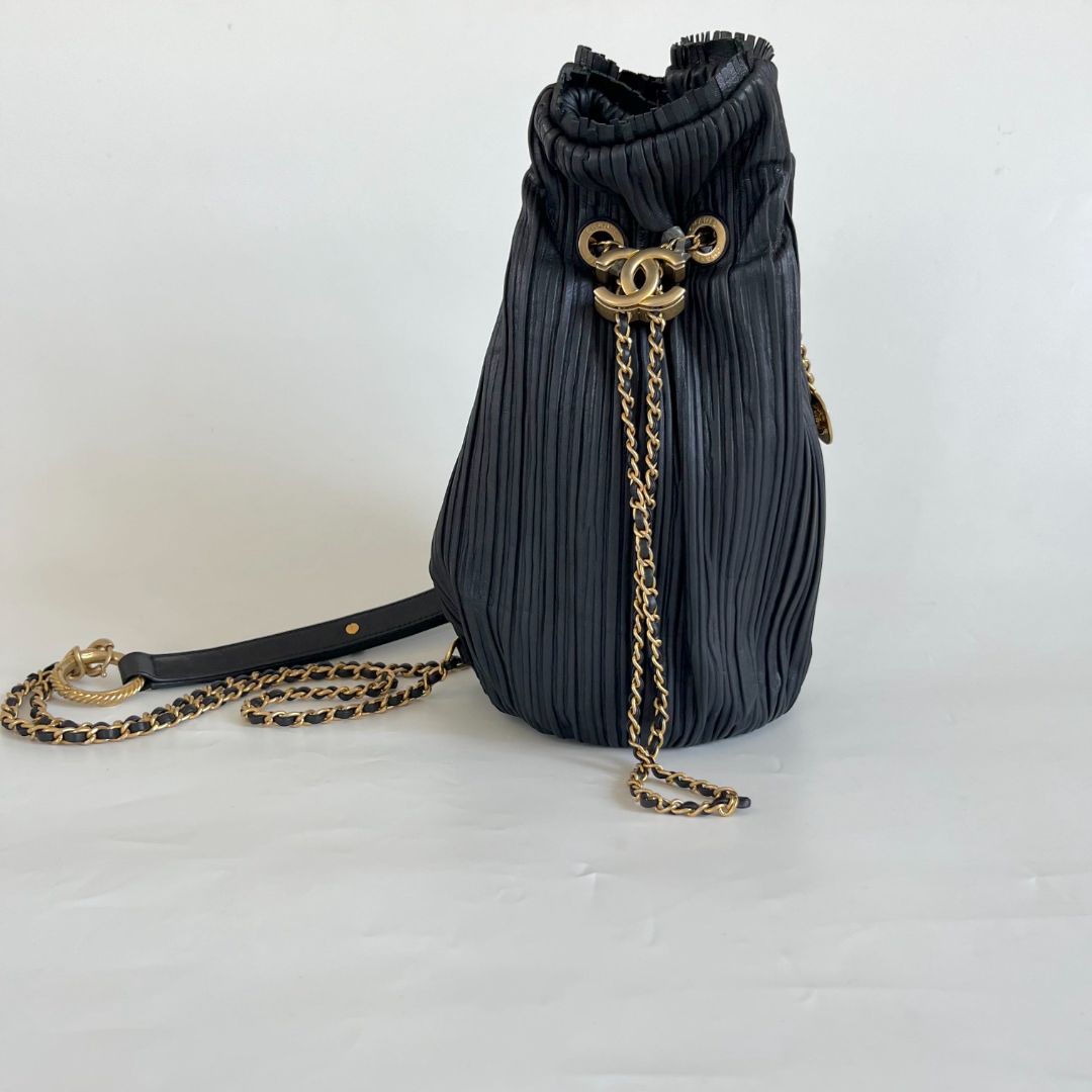 Chanel Coco Pleats Pleated Crumpled Calfskin Backpack