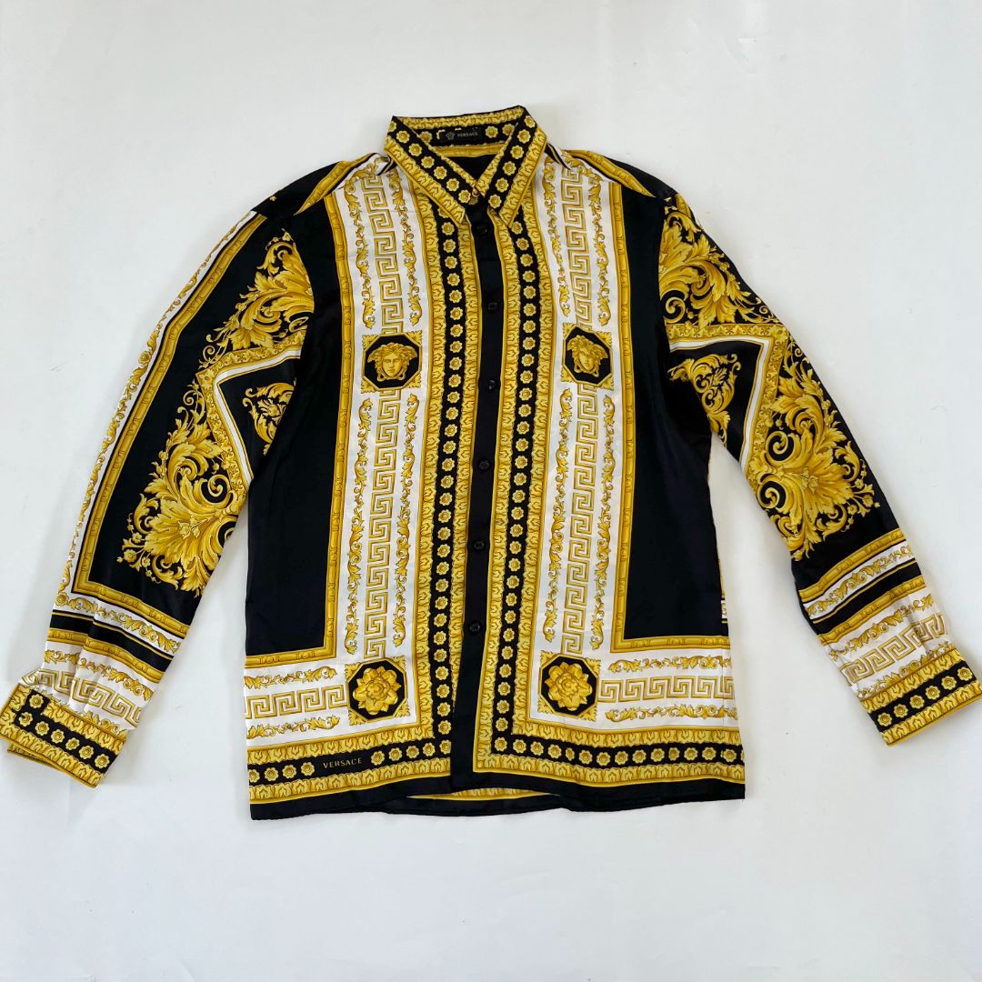 Versace Navy Shirt With Medusa Buttons