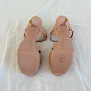 Saint Laurent nude patent leather tribute sandal heels, 38