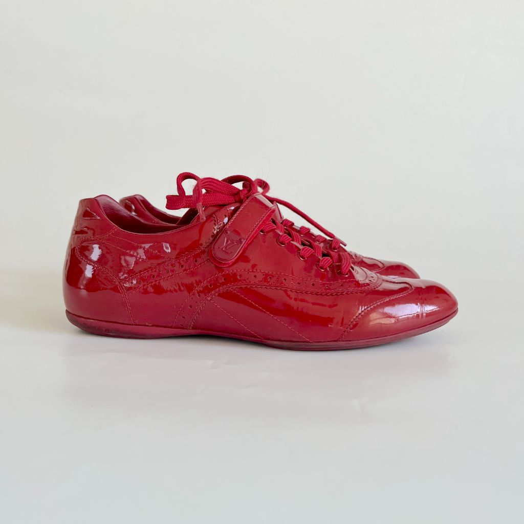 Louis Vuitton red patent leather oxford sneaker lace up shoes, 39.5