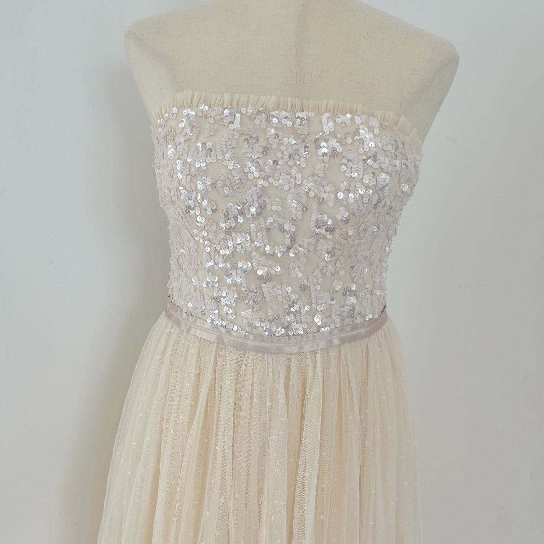 Needle & Thread Beige Tulle Sequin Embellished Tube Gown