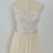 Needle & Thread Beige Tulle Sequin Embellished Tube Gown