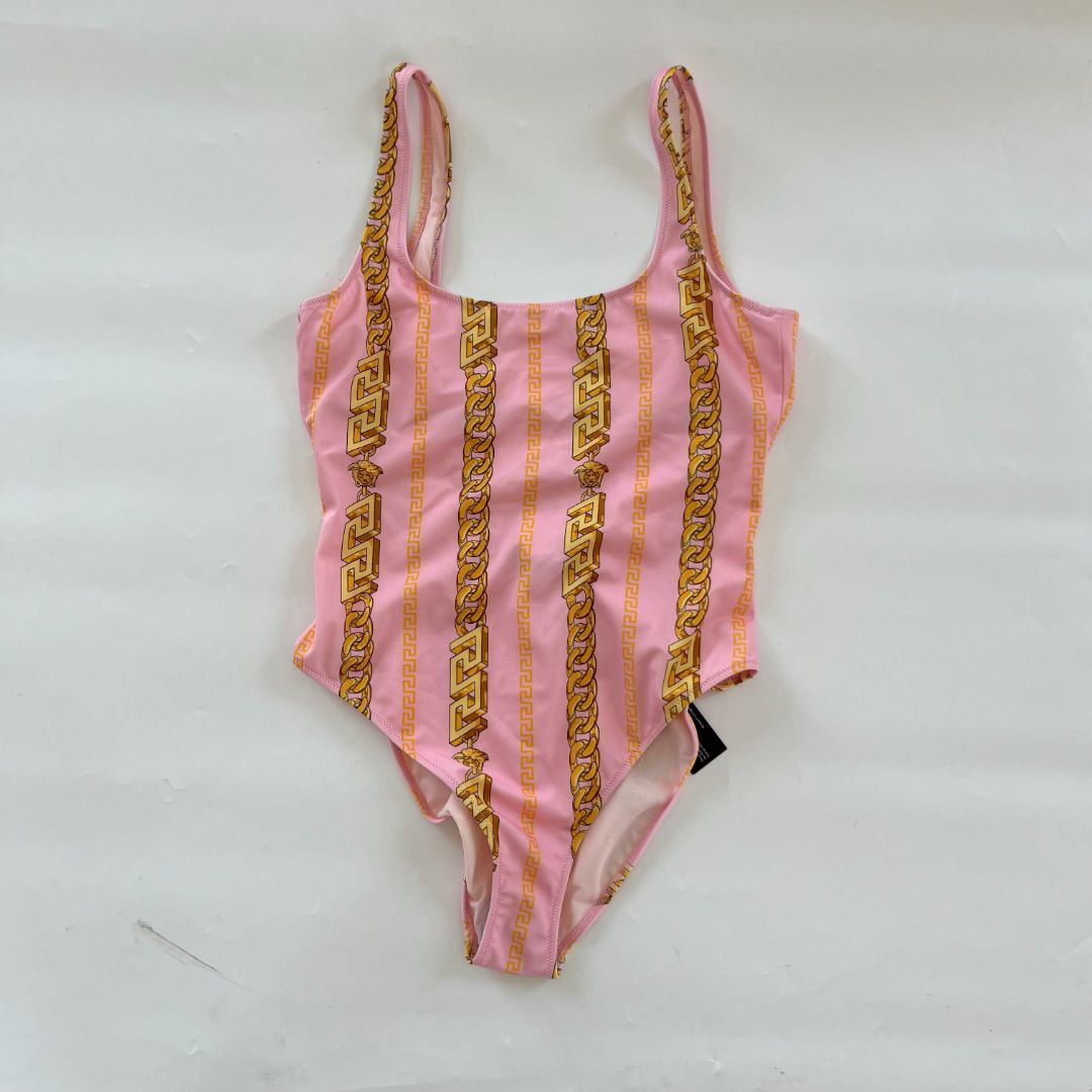 Versace pink chain print one piece swimsuit