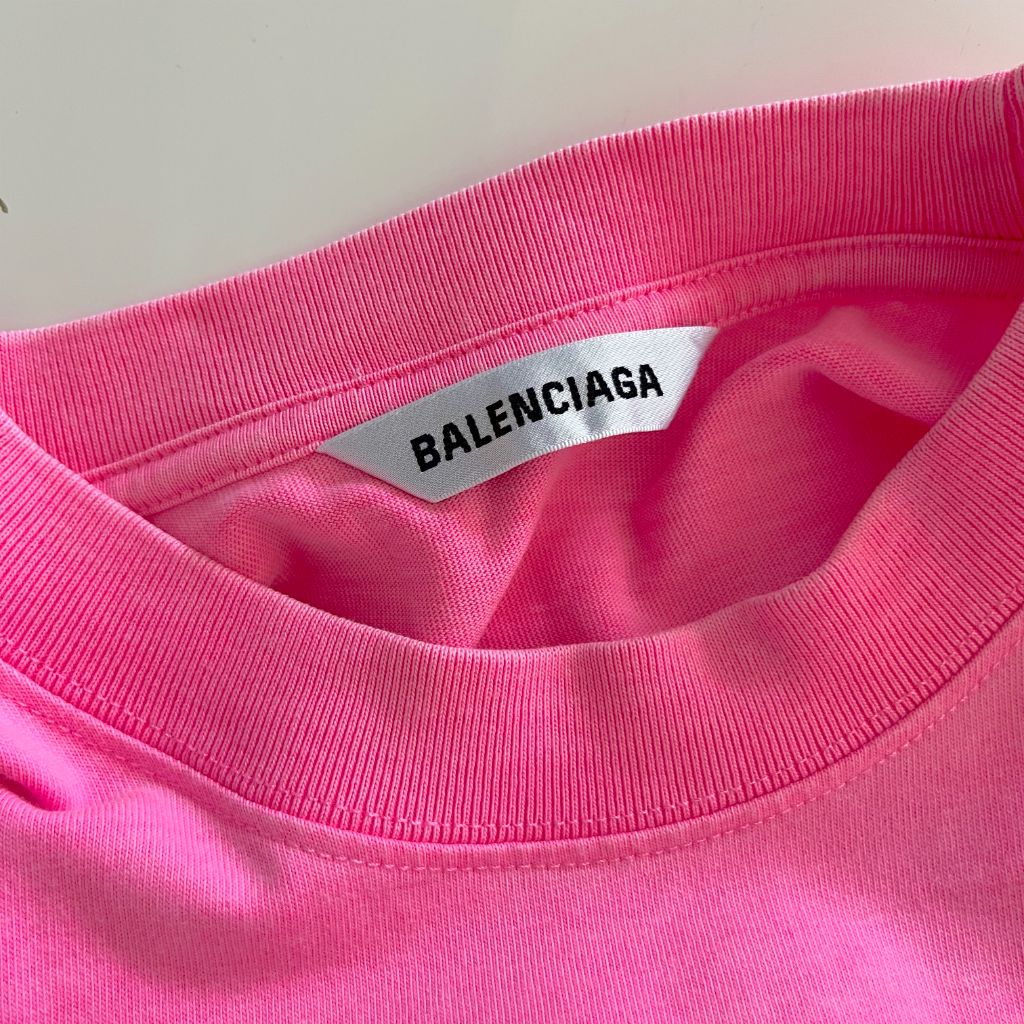 Balenciaga pink t shirt with black embroidered logo on front