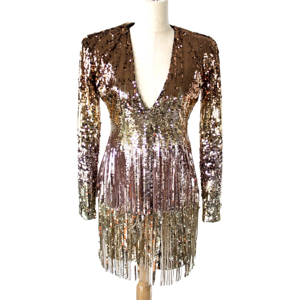 Philipp Plein Short Fringe Degradè Paillettes Dress