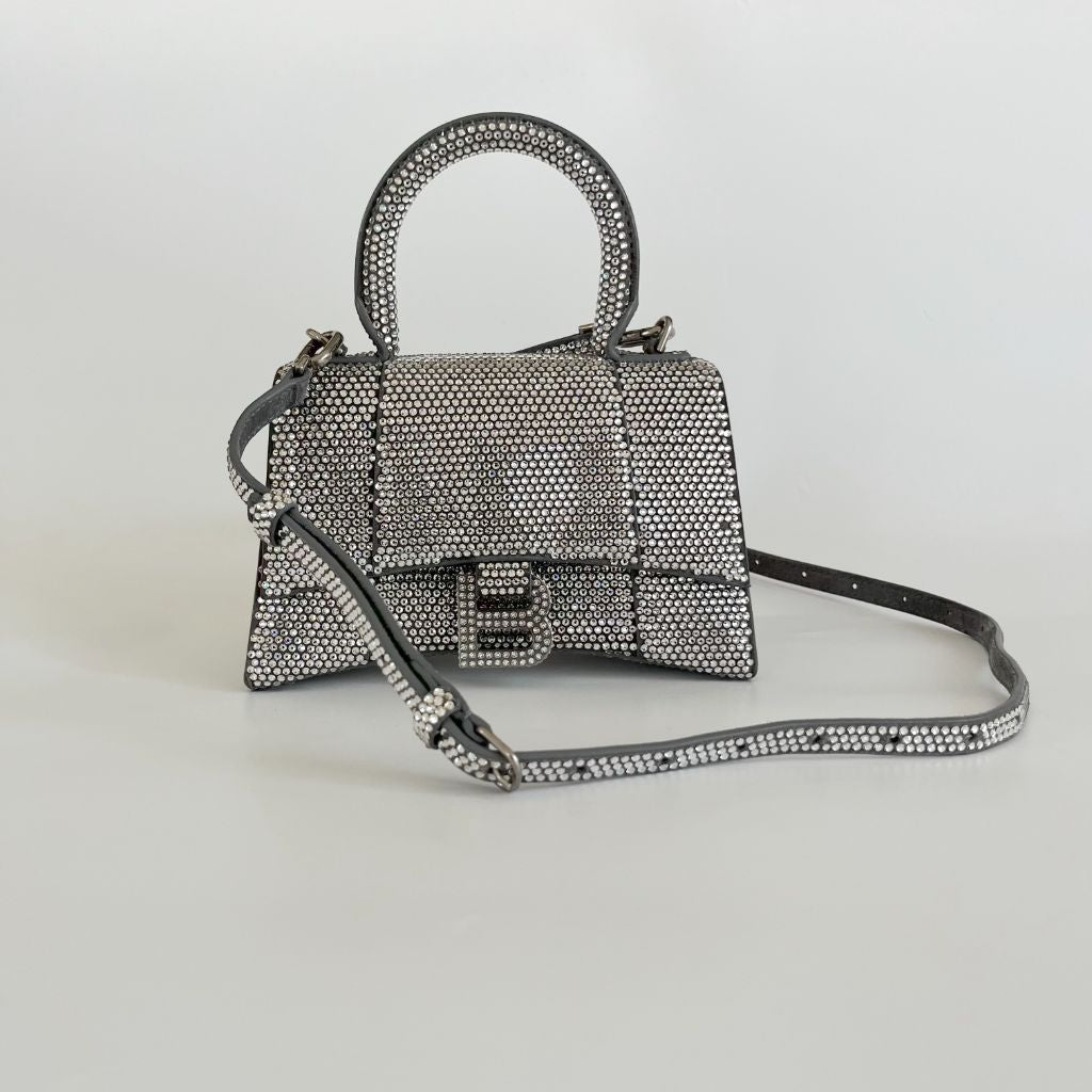 Balenciaga Hourglass XS Top Handle Bag in Rhinestones Suede Calfskin