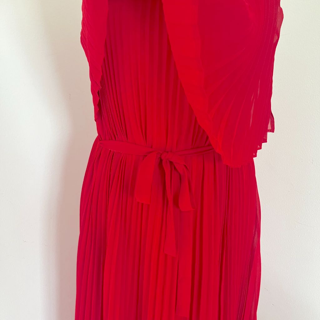 Tara Jarmon red pleated maxi dress with tie up straps - BOPF | Business of Preloved Fashion Tara Jarmon red pleated maxi dress with tie up straps - BOPF | Business of Preloved Fashion