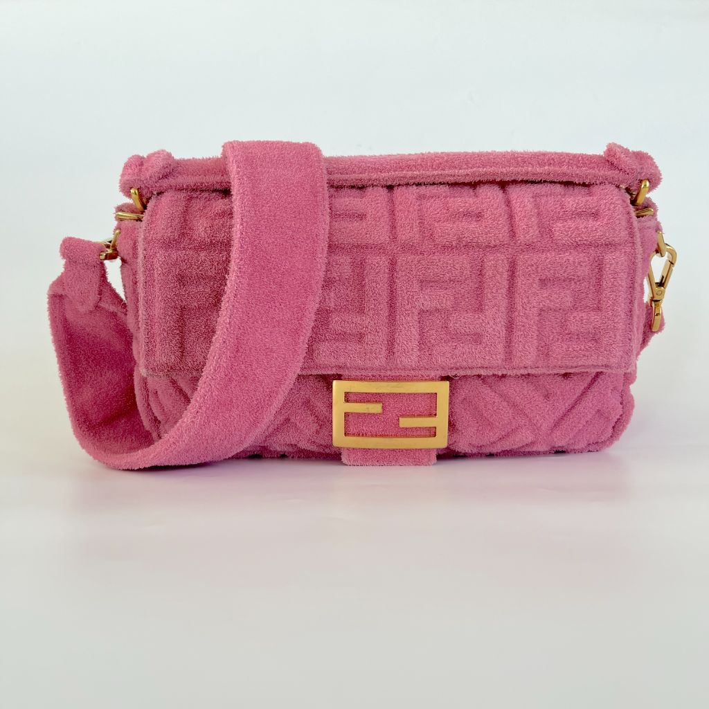 Pink Fendi Belt Purse Fendi Pink Terry Cloth Medium Baguette Bag