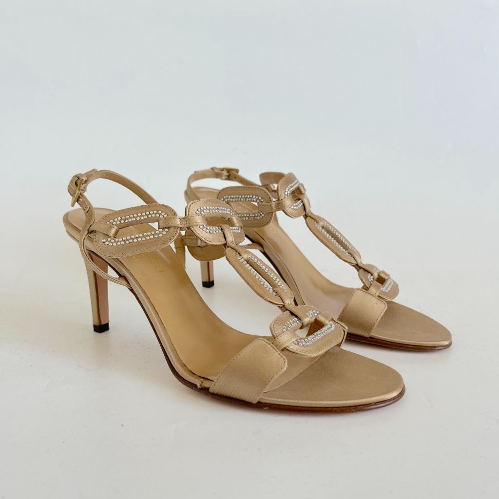 Valentino beige satin mid heel pumps with crystals, 38