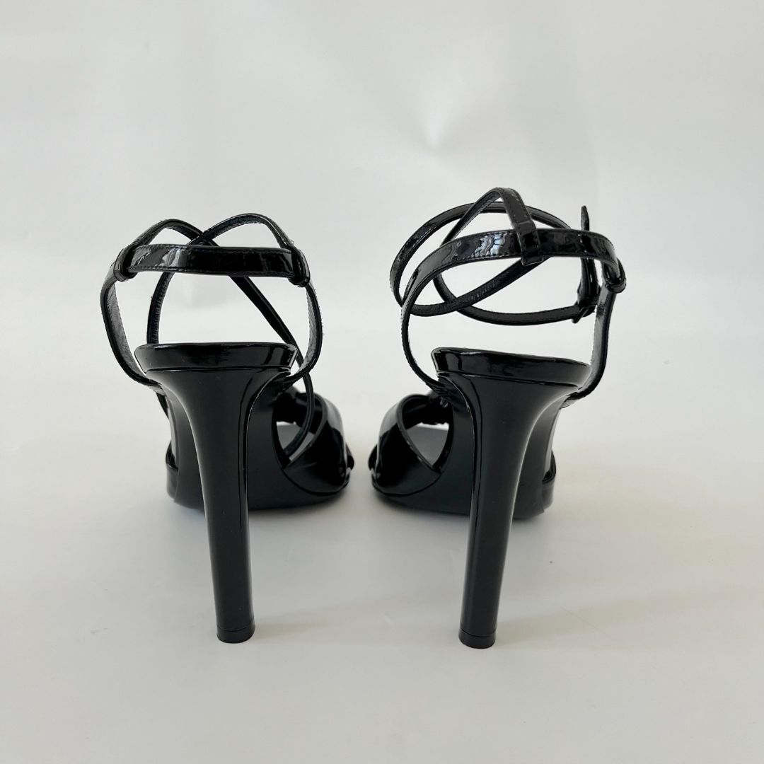 Pre-owned Louis Vuitton Black Patent Leather Logo Ankle Strap Flat Sandals  Size 36
