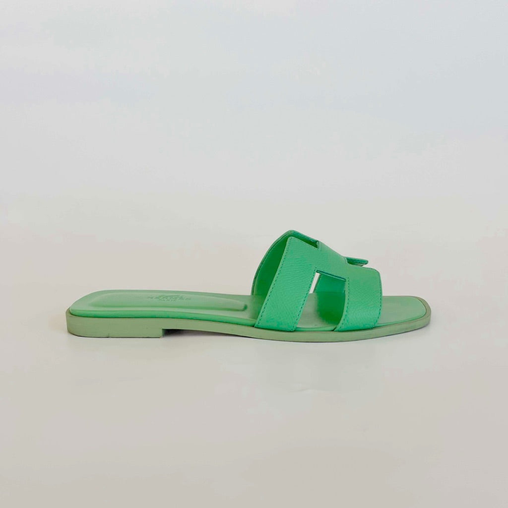 Hermès Oran Vert Pomme Epsom Sandals, 37.5