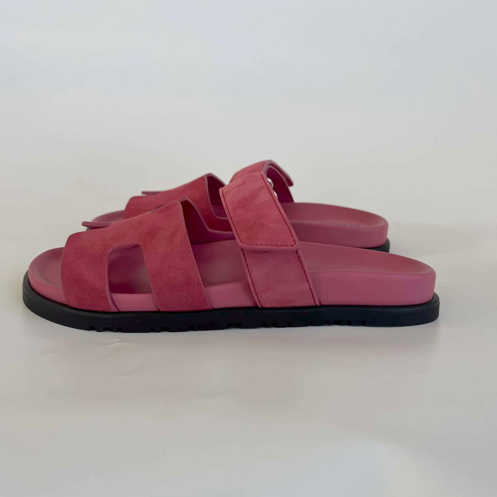 Hermès Suede Framboise Pink Chypre Sandals, 38