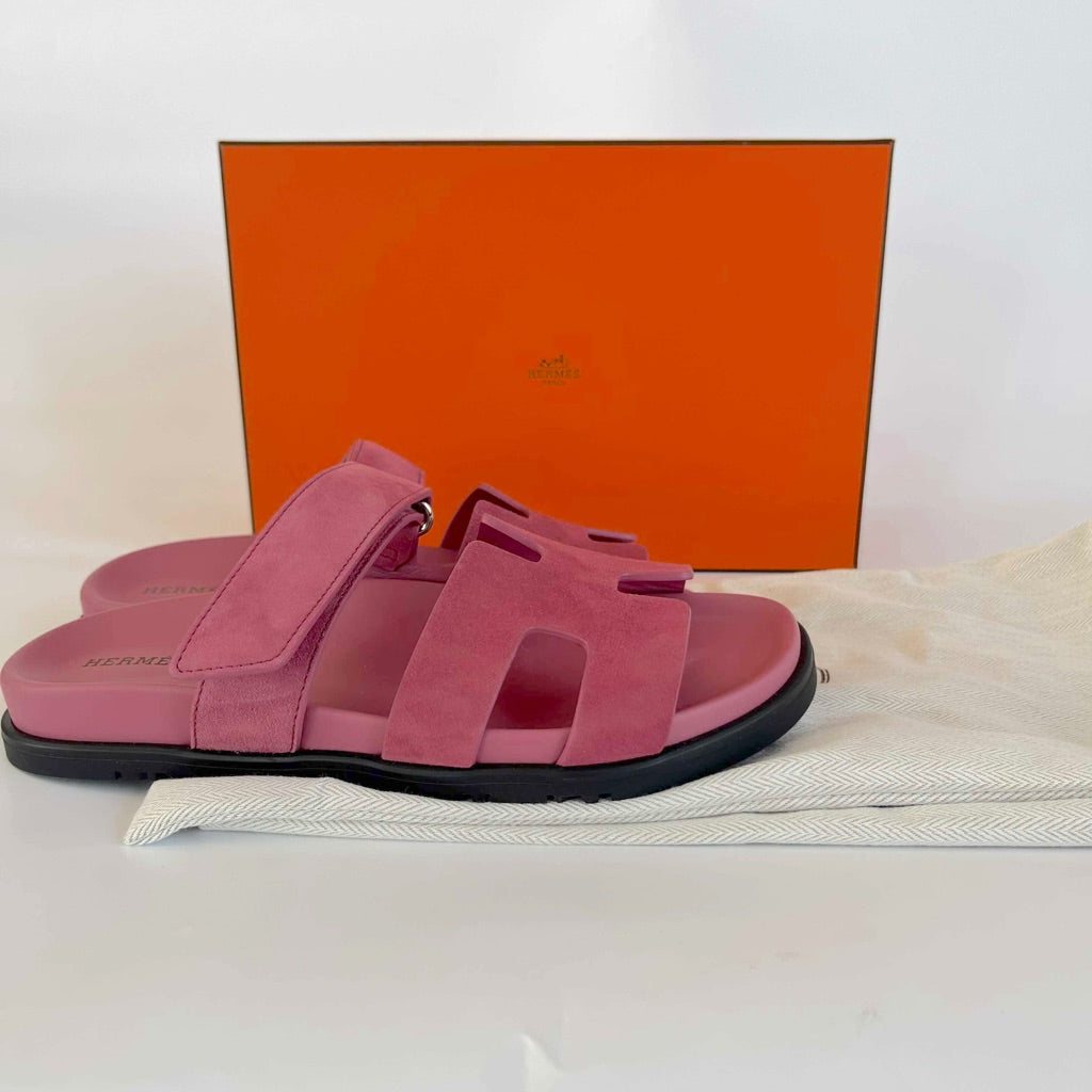 Hermès Suede Framboise Pink Chypre Sandals, 38
