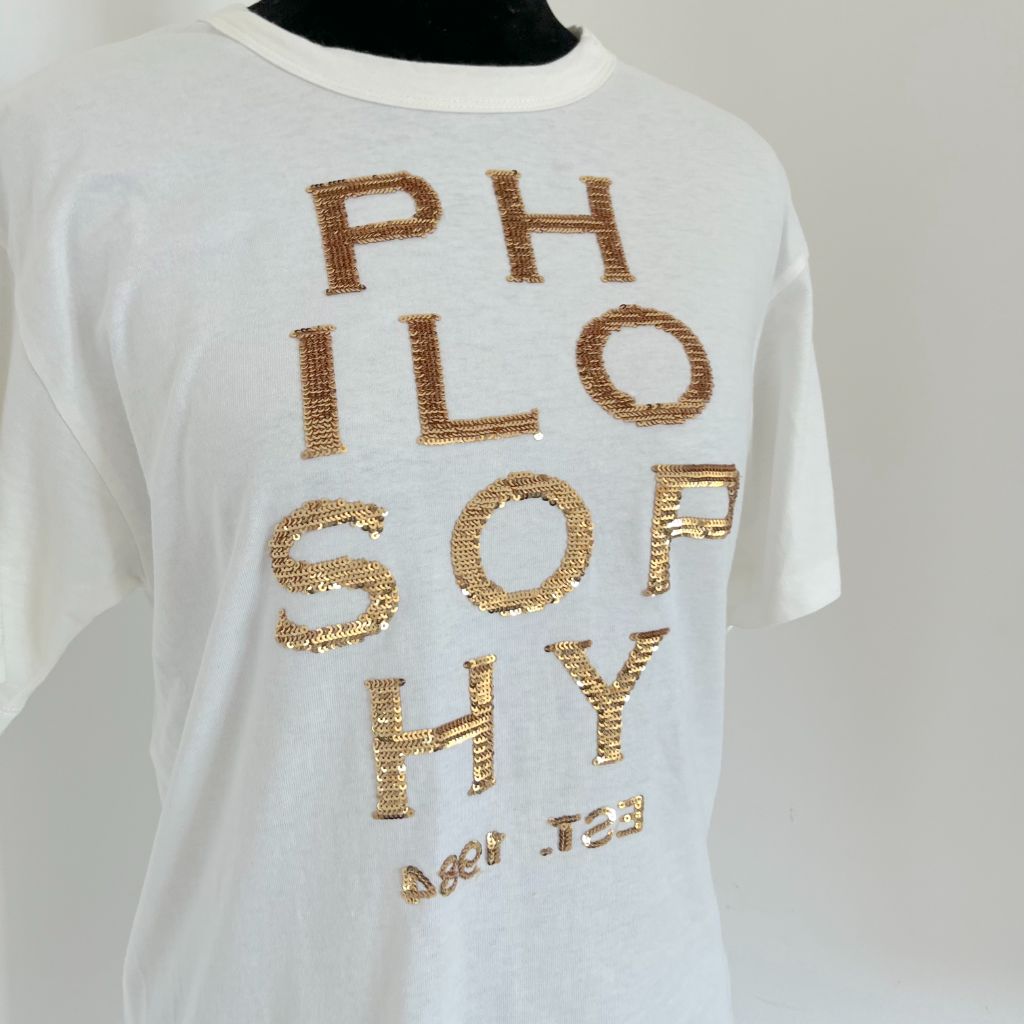 Philosophy Di Lorenzo Serafini Sequins Logo White T-shirt with Gold Shorts