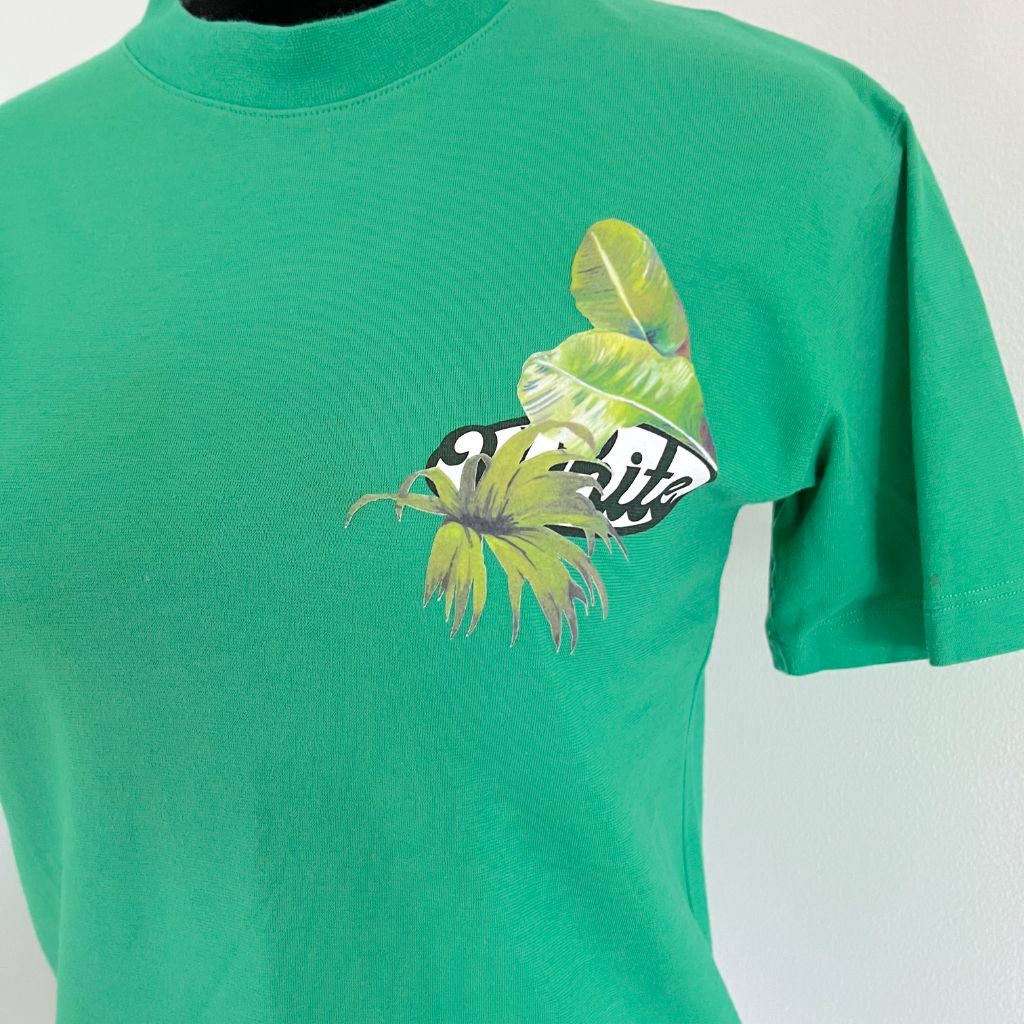 Off-White Green T-shirt with Leaf Print