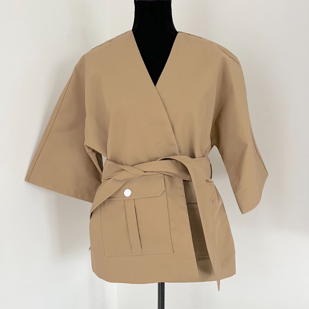 Ganni tan cotton belted jacket