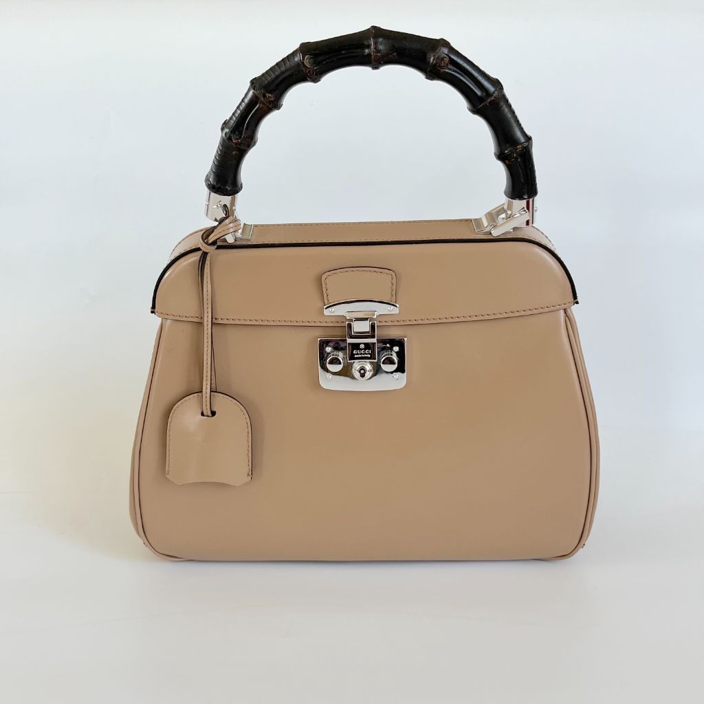 Gucci Beige Leather Lady Lock Bamboo Top Handle Bag