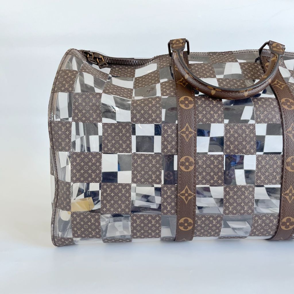 Montsouris Louis Vuitton keepall 50 WITH SHOULDER STRAP Monogram Chess  Brown Acrylic ref.671004 - Joli Closet