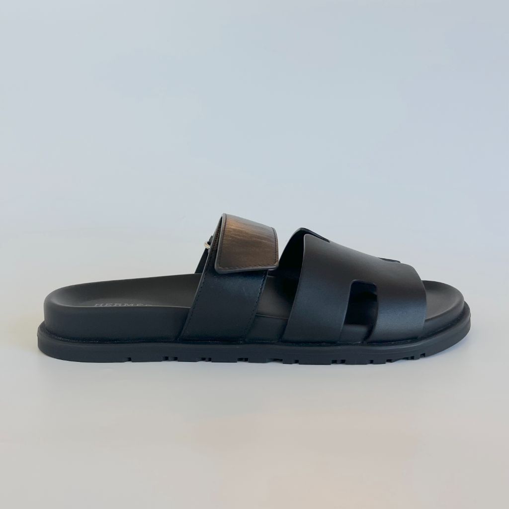Hermes Noir Chypre Sandals, 41