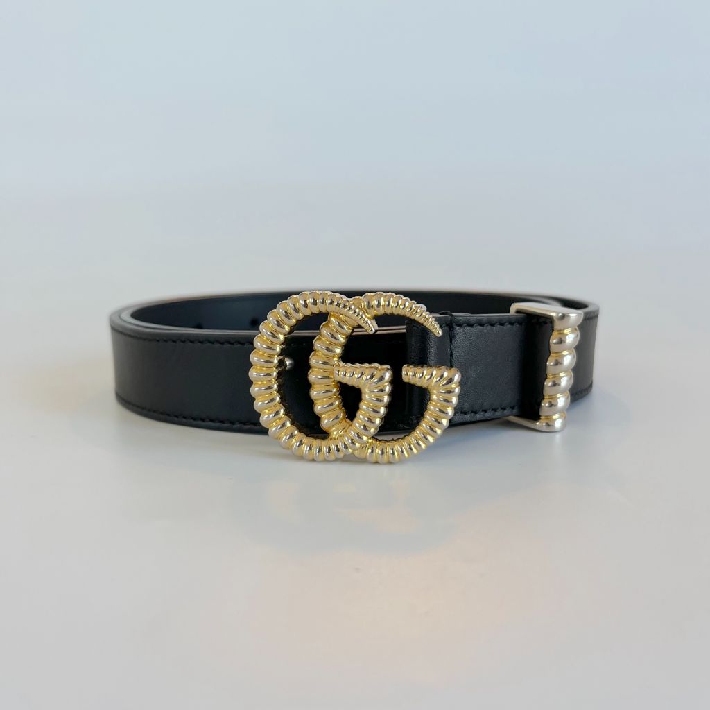 Gucci Black GG Gold-Tone Marmont Belt