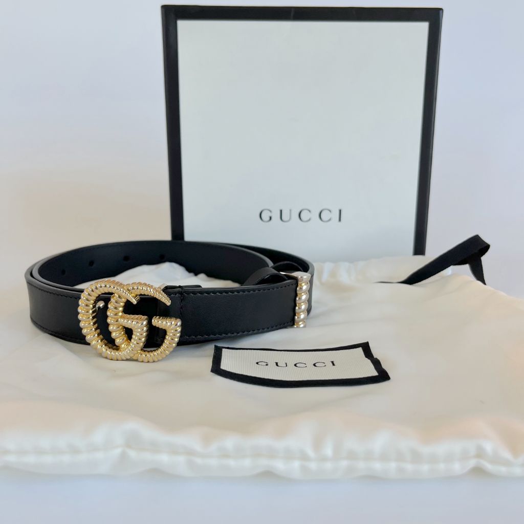 Gucci Black GG Gold-Tone Marmont Belt