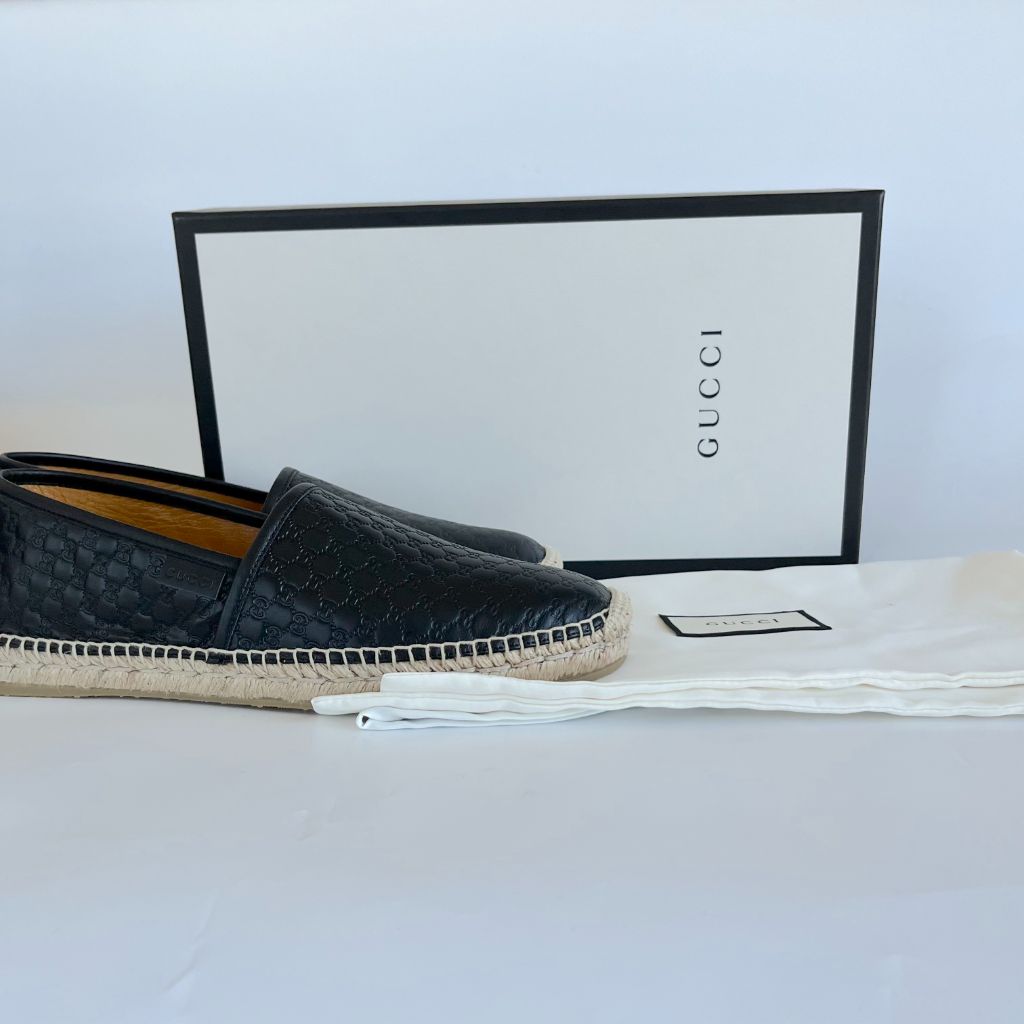Gucci Black Microguccissima Leather Flat Espadrilles, 8