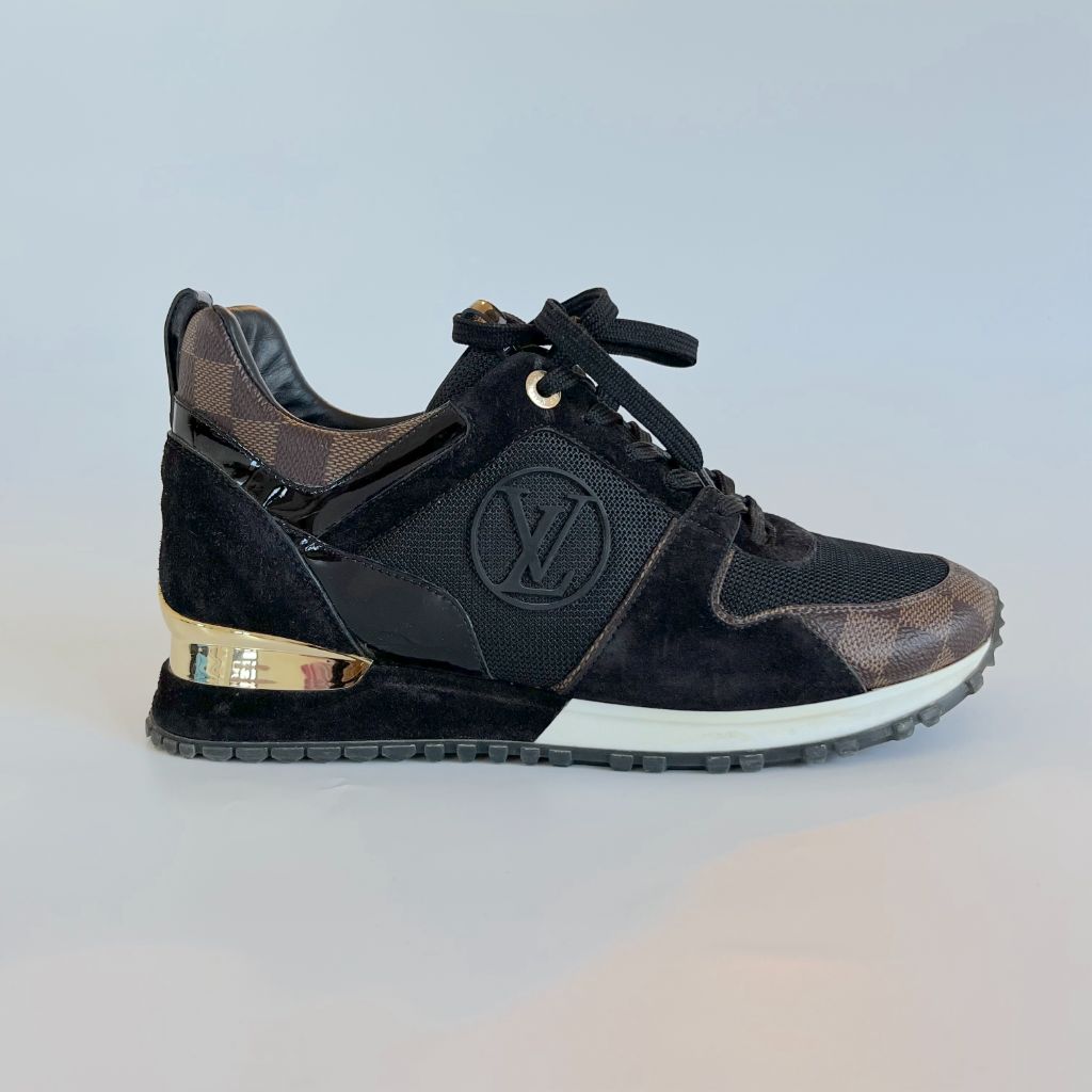 LOUIS VUITTON Suede Monogram Run Away Sneakers 40 Black 1282283