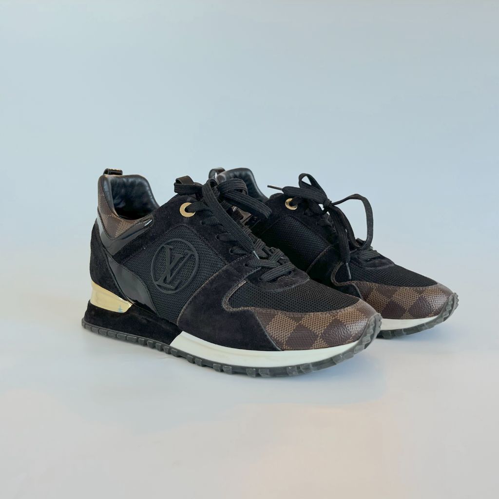 Pre-owned Louis Vuitton Black Leather And Monogram Embossed Iridescent Pvc  Run Away Sneakers Size 44