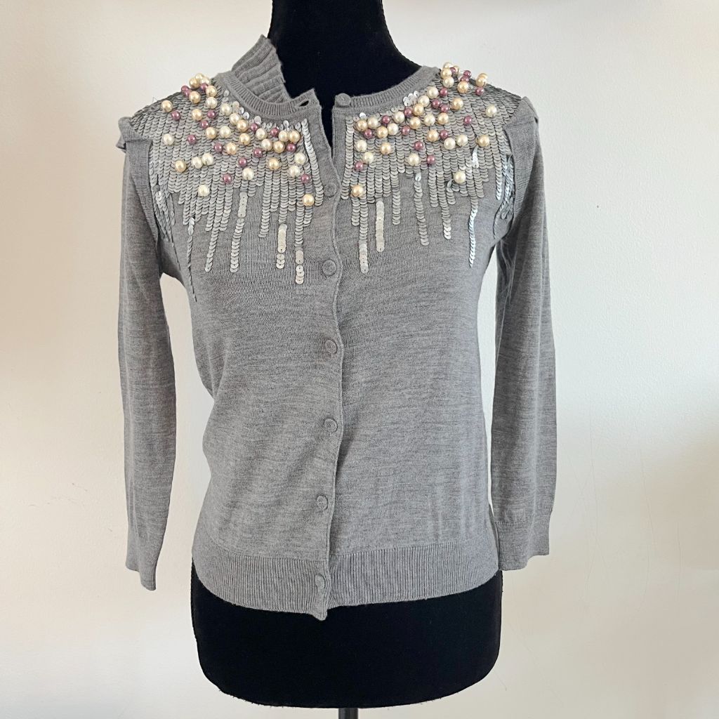 Red Valentino grey beaded/sequin cardigan