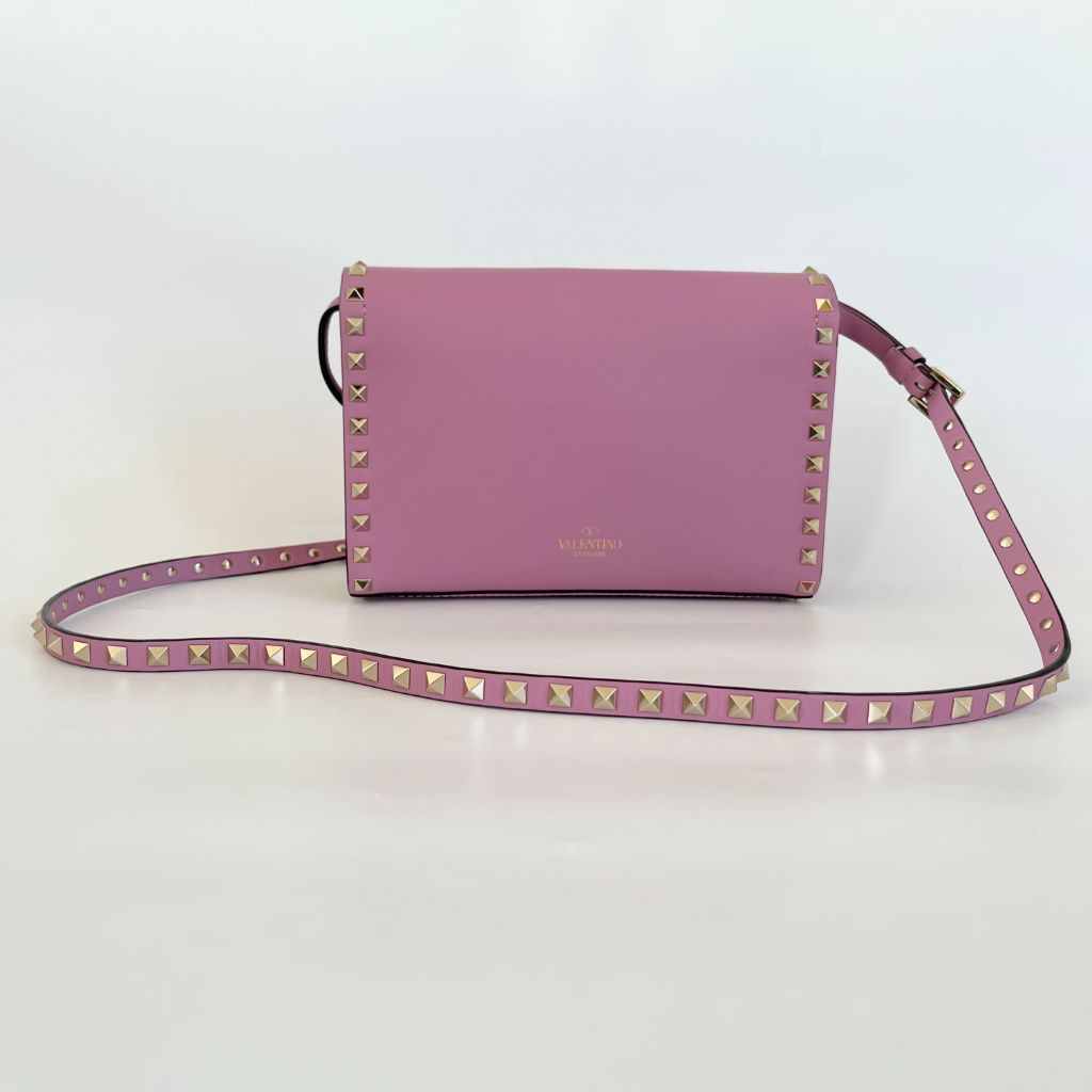 Valentino pink leather flap bag with rock studs