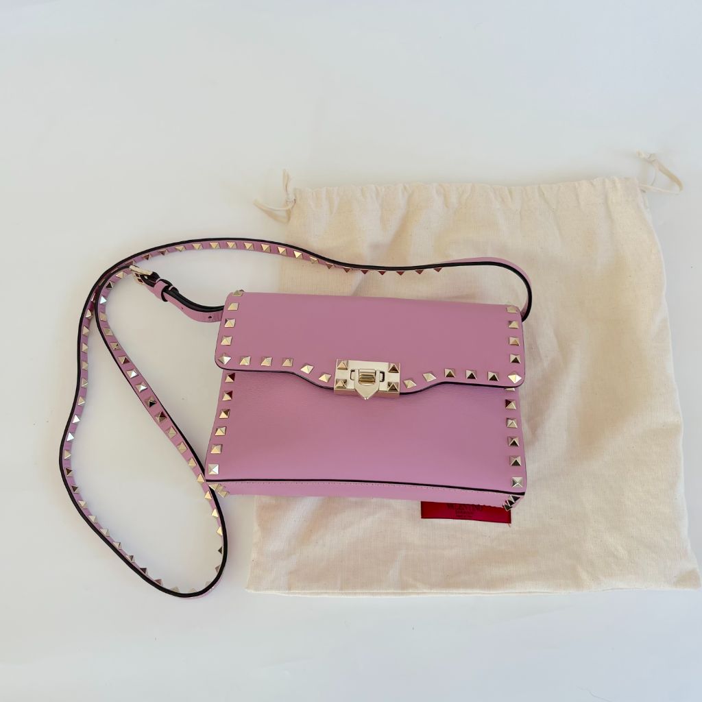 Valentino pink leather flap bag with rock studs