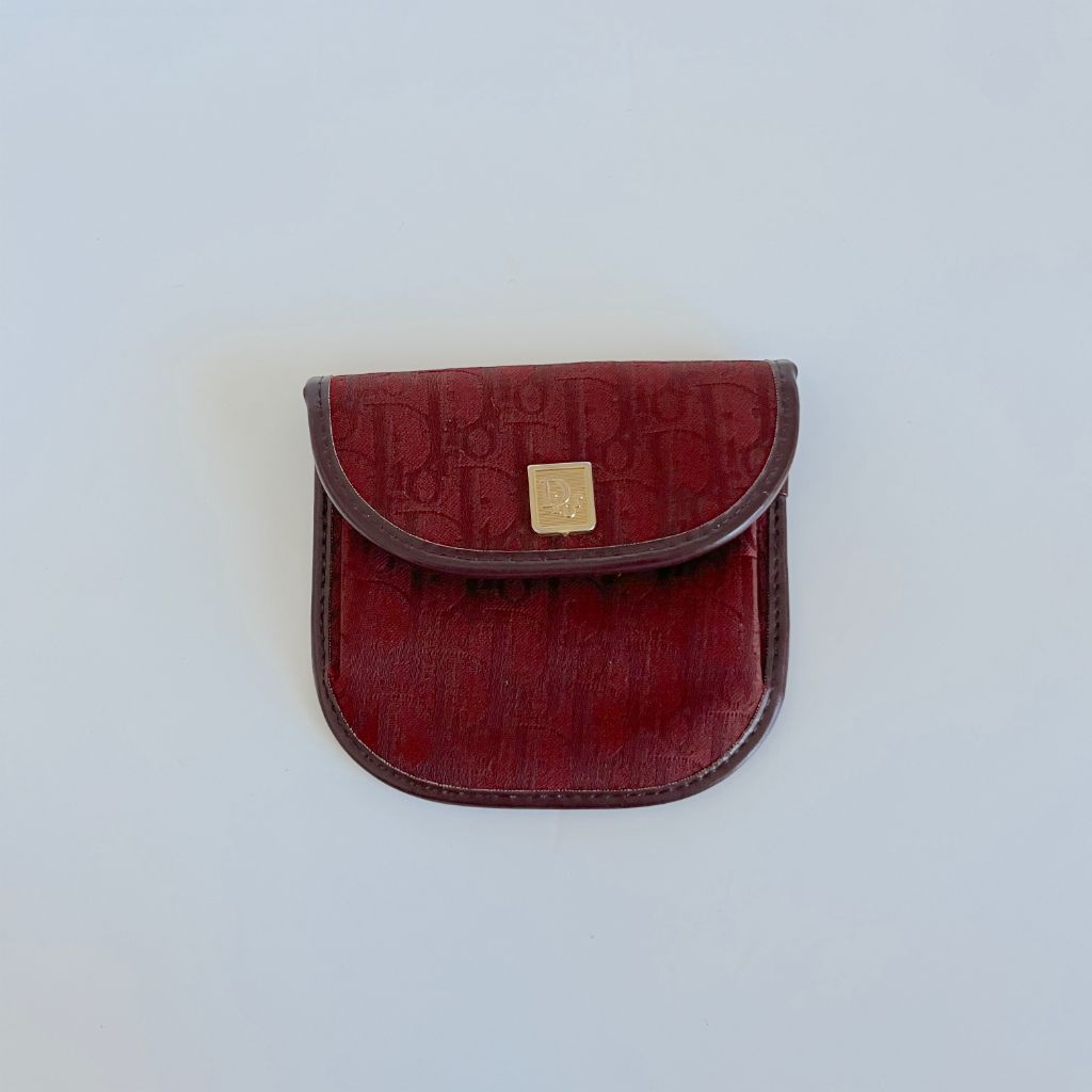 Christian Dior burgundy Dior logo small flap coin pouch