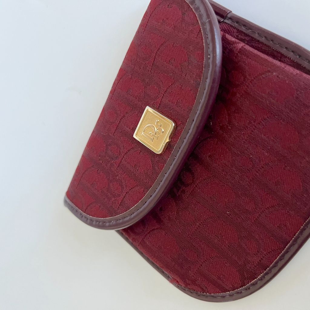 Christian Dior burgundy Dior logo small flap coin pouch