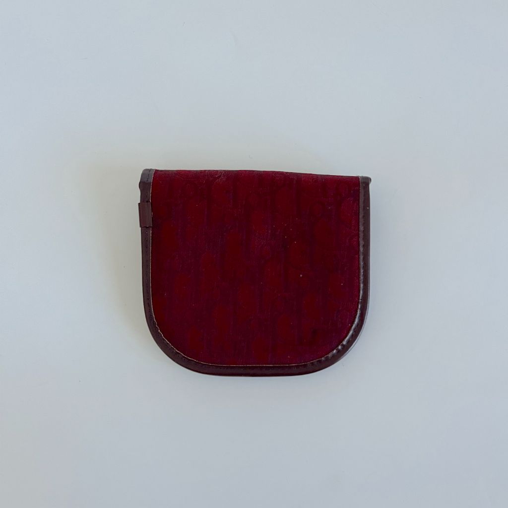 Christian Dior burgundy Dior logo small flap coin pouch
